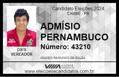 Candidato ADMÍSIO PERNAMBUCO 2024 - CAMBÉ - Eleições