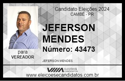 Candidato JEFERSON MENDES 2024 - CAMBÉ - Eleições