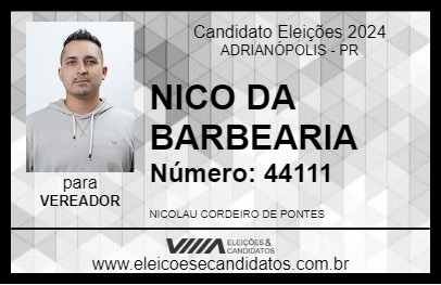 Candidato NICO DA BARBEARIA 2024 - ADRIANÓPOLIS - Eleições