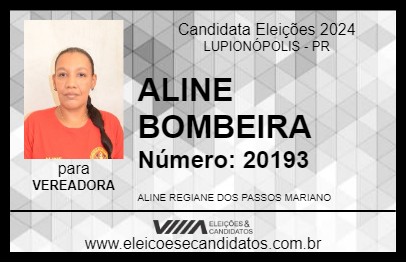 Candidato ALINE BOMBEIRA 2024 - LUPIONÓPOLIS - Eleições