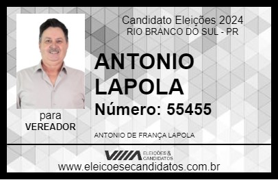 Candidato ANTONIO LAPOLA 2024 - RIO BRANCO DO SUL - Eleições