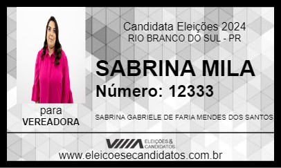 Candidato SABRINA MILA 2024 - RIO BRANCO DO SUL - Eleições