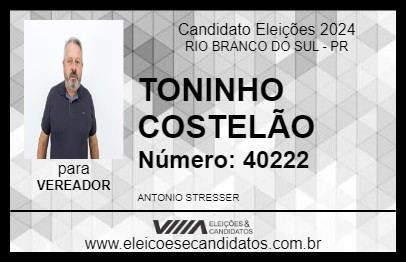 Candidato TONINHO COSTELÃO 2024 - RIO BRANCO DO SUL - Eleições