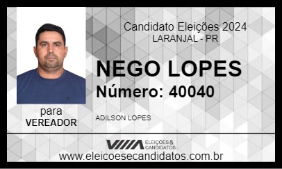 Candidato NEGO LOPES 2024 - LARANJAL - Eleições