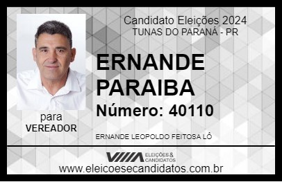 Candidato ERNANDE PARAIBA 2024 - TUNAS DO PARANÁ - Eleições