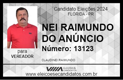 Candidato NEI RAIMUNDO DO ANÚNCIO 2024 - FLÓRIDA - Eleições