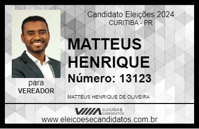 Candidato MATTEUS HENRIQUE 2024 - CURITIBA - Eleições