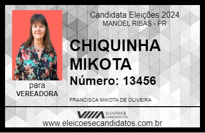 Candidato CHIQUINHA MIKOTA 2024 - MANOEL RIBAS - Eleições