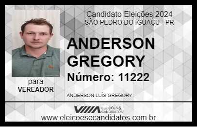 Candidato ANDERSON GREGORY 2024 - SÃO PEDRO DO IGUAÇU - Eleições