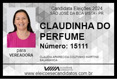 Candidato CLAUDINHA DO PERFUME 2024 - SÃO JOSÉ DA BOA VISTA - Eleições