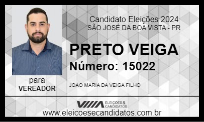 Candidato PRETO VEIGA 2024 - SÃO JOSÉ DA BOA VISTA - Eleições