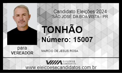 Candidato TONHÃO 2024 - SÃO JOSÉ DA BOA VISTA - Eleições