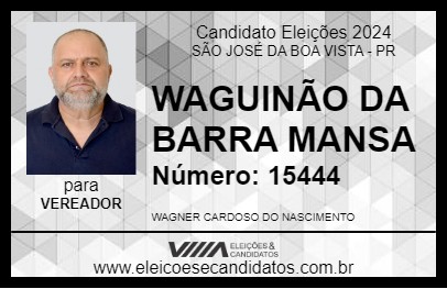 Candidato WAGUINÃO DA BARRA MANSA 2024 - SÃO JOSÉ DA BOA VISTA - Eleições