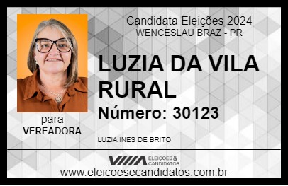 Candidato LUZIA DA VILA RURAL 2024 - WENCESLAU BRAZ - Eleições