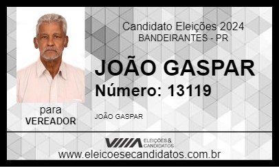 Candidato JOÃO GASPAR 2024 - BANDEIRANTES - Eleições