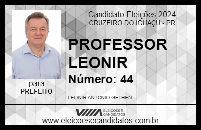 Candidato PROFESSOR LEONIR 2024 - CRUZEIRO DO IGUAÇU - Eleições