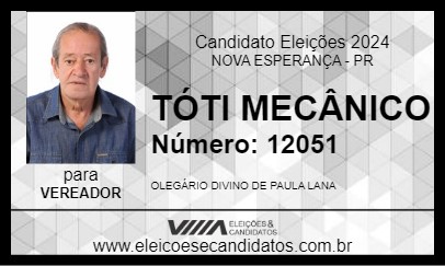 Candidato TÓTI MECÂNICO 2024 - NOVA ESPERANÇA - Eleições