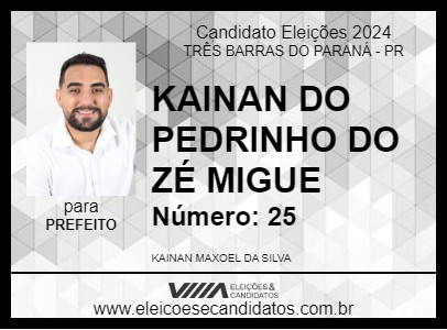 Candidato KAINAN DO PEDRINHO DO ZÉ MIGUE 2024 - TRÊS BARRAS DO PARANÁ - Eleições