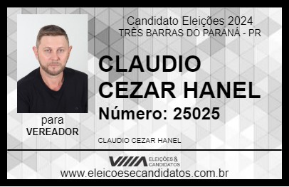 Candidato CLAUDIO CEZAR HANEL 2024 - TRÊS BARRAS DO PARANÁ - Eleições