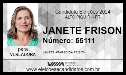 Candidato JANETE FRISON 2024 - ALTO PIQUIRI - Eleições