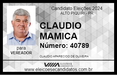 Candidato CLAUDIO MAMICA 2024 - ALTO PIQUIRI - Eleições