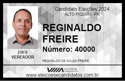 Candidato REGINALDO FREIRE 2024 - ALTO PIQUIRI - Eleições