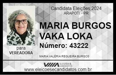 Candidato VALERIA BURGOS JORNALISTA 2024 - ARAPOTI - Eleições