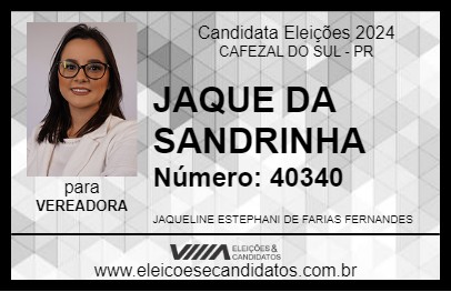 Candidato JAQUE DA SANDRINHA 2024 - CAFEZAL DO SUL - Eleições