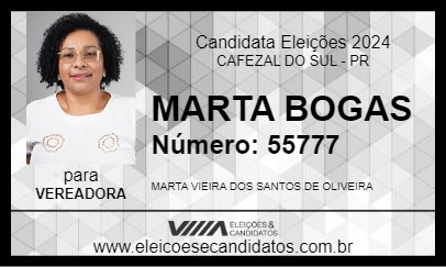 Candidato MARTA BOGAS 2024 - CAFEZAL DO SUL - Eleições