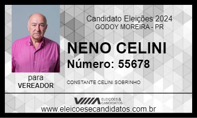 Candidato NENO CELINI 2024 - GODOY MOREIRA - Eleições