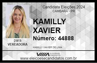 Candidato KAMILLY XAVIER 2024 - CAMBARÁ - Eleições