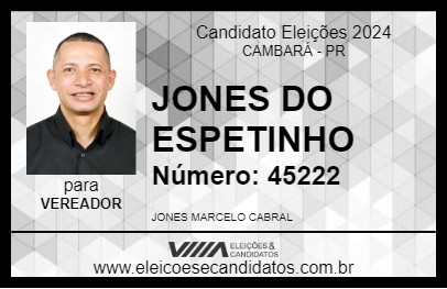 Candidato JONES DO ESPETINHO 2024 - CAMBARÁ - Eleições