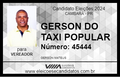 Candidato GERSON DO TAXI POPULAR 2024 - CAMBARÁ - Eleições