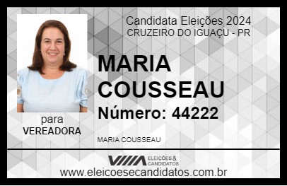 Candidato MARIA COUSSEAU 2024 - CRUZEIRO DO IGUAÇU - Eleições