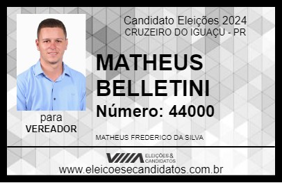 Candidato MATHEUS BELLETINI 2024 - CRUZEIRO DO IGUAÇU - Eleições