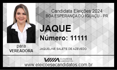 Candidato JAQUE 2024 - BOA ESPERANÇA DO IGUAÇU - Eleições