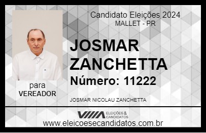 Candidato JOSMAR ZANCHETTA 2024 - MALLET - Eleições