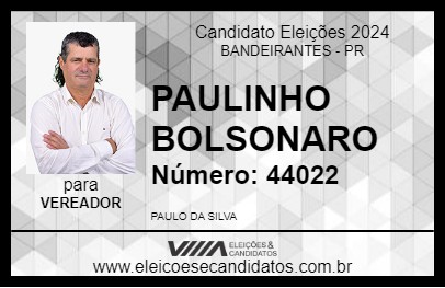 Candidato PAULINHO JM 2024 - BANDEIRANTES - Eleições