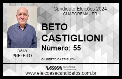 Candidato BETO CASTIGLIONI 2024 - GUAPOREMA - Eleições