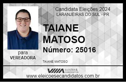 Candidato THAAY MATOSO 2024 - LARANJEIRAS DO SUL - Eleições