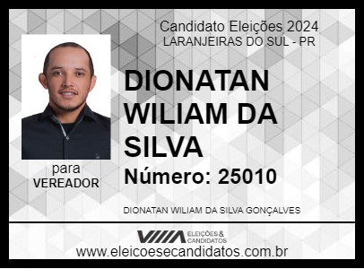 Candidato DIONATAN WILIAM DA SILVA  2024 - LARANJEIRAS DO SUL - Eleições