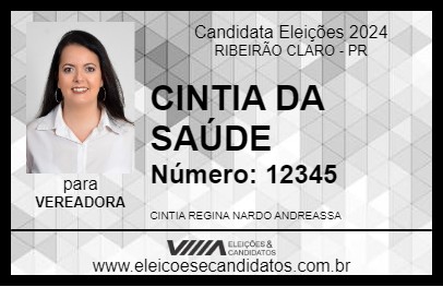 Candidato CINTIA DA SAÚDE 2024 - RIBEIRÃO CLARO - Eleições