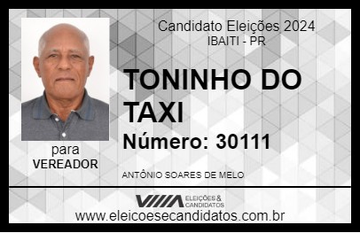 Candidato TONINHO DO TAXI 2024 - IBAITI - Eleições