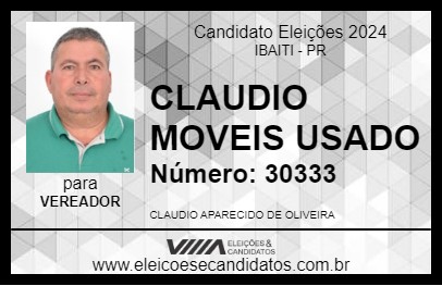 Candidato CLAUDIO MOVEIS USADO 2024 - IBAITI - Eleições