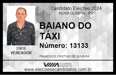 Candidato BAIANO DO TÁXI 2024 - NOVA OLÍMPIA - Eleições