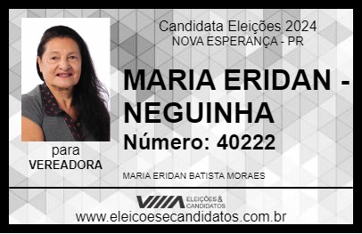 Candidato MARIA ERIDAN - NEGUINHA 2024 - NOVA ESPERANÇA - Eleições