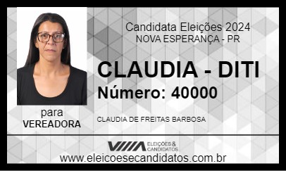 Candidato CLAUDIA - DITI 2024 - NOVA ESPERANÇA - Eleições