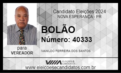 Candidato BOLÃO 2024 - NOVA ESPERANÇA - Eleições