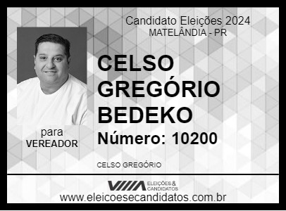 Candidato CELSO GREGÓRIO BEDEKO 2024 - MATELÂNDIA - Eleições