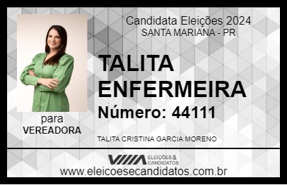 Candidato TALITA ENFERMEIRA 2024 - SANTA MARIANA - Eleições